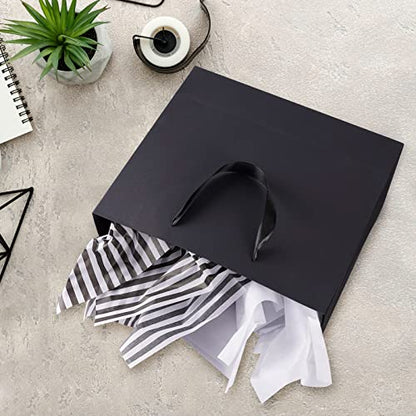 Plauthus 15.7" Black Gift Bags, 3 Pack, Tissue Paper, Ribbon Handle - color: black-XL-3pcs
