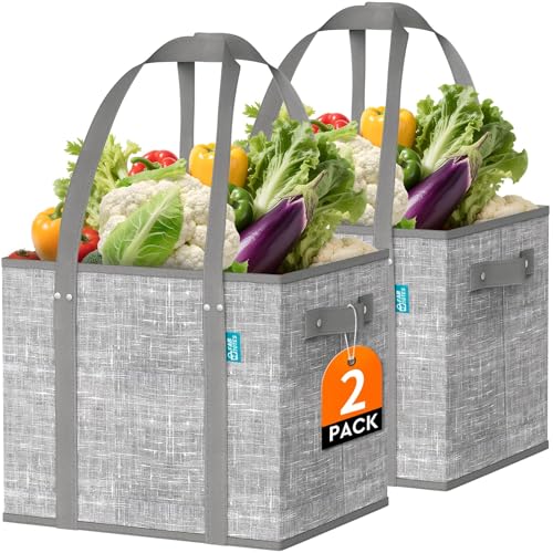Fab totes Reusable Grocery Bags, Large Foldable Shopping Tote Bags with Reinforced Handles & Hard Bottom,2 Pack, Grey - color: Grey, size: 2 PCS