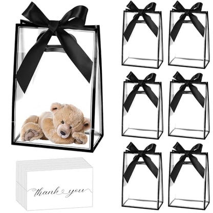GAWBYET 24 Pcs Clear Plastic Gift Bags with Handles,Black - color: 8.6x12x4 Inch