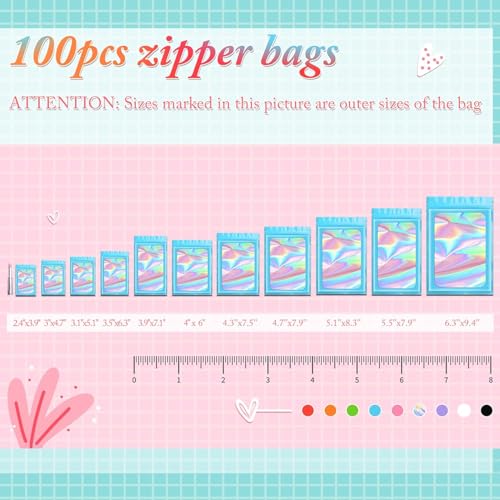 Funfery 100pcs Blue Mylar Holographic Bags-Resealable Zipper&Clear Window - color: Blue, size: 4.3 x 7.5 Inch
