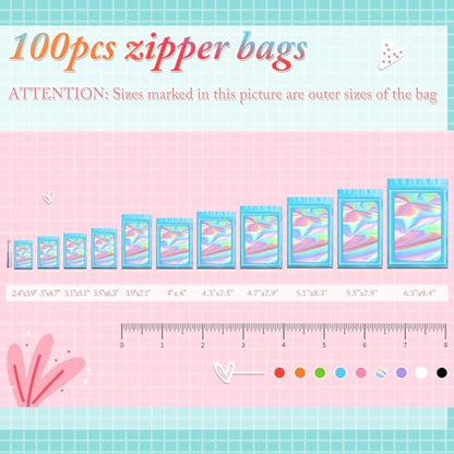 Funfery 100pcs Blue Mylar Holographic Bags-Resealable Zipper&Clear Window - color: Blue, size: 4.3 x 7.5 Inch