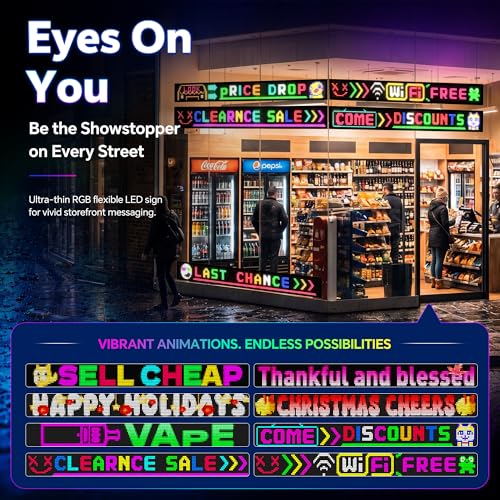 KJOY Bright Large Programmable LED Sign, 77''x8'' Flexible Scrolling LED Sign, Bluetooth App Control Custom Text Digital LED Display for Store, Schools, coffee, shop, Hotel - size: 77"x8"-1PCS