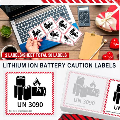 Dunzoom 100 Pcs UN3090 Lithium Ion Battery Caution Labels 4.7" x 4.3" - color: Un3090, size: 4.7" X 4.3"