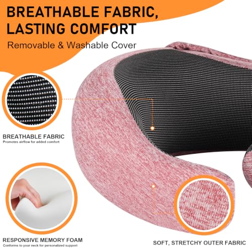 Travel Pillow - Hooded Neck Pillow Airplane Memory Foam Filling (Red) - color: Red