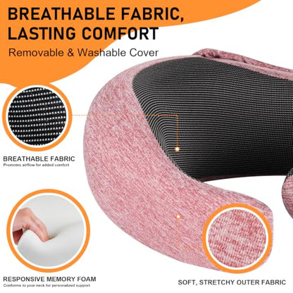 Travel Pillow - Hooded Neck Pillow Airplane Memory Foam Filling (Red) - color: Red