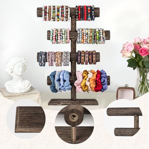 LadyRosian 4 Tier Wooden Display Jewelry Accessory Stand Jewelry Bracelet Holder Bangle Watch Necklace Storage Jewelry Holder Stand Display Organizer (Brown-4 layers) - color: Brown 4-Tier