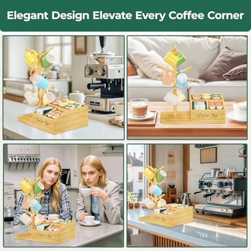 EsLuker.ly Mug Tree Holder Stand, Countertop Bamboo Coffee Cup Organizer - color: Bamboo