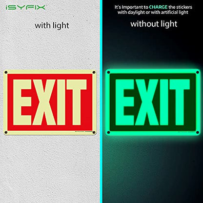 iSYFIX Exit Glow in the Dark Sign Aluminum, 10x7 Inch, 1 Pack - color: Red & White, size: 1 Pk 10x7