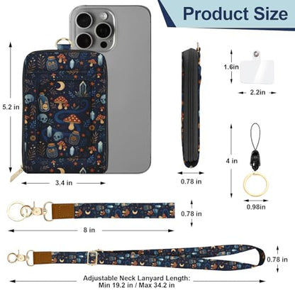 Gothic Skull ID Badge Holder with Lanyards Wallet, Mushroom Snake ID Badges with Zipper, RFID Card Holder for Women, Detachable Neck Lanyard Wrist Strap with Keychain for Teacher Student Gifts - color: Gothic Skull Mushroom Snake