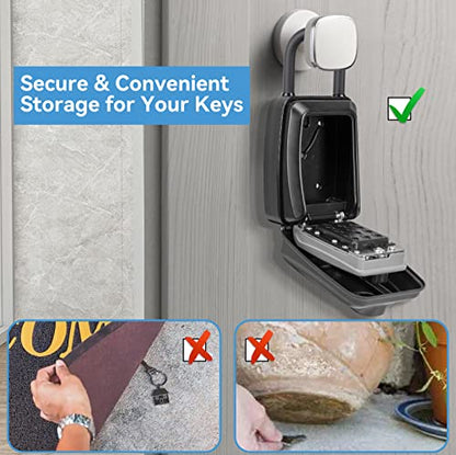 Key Lock Box, Large Capacity Key Storage Box with Hanging Ring, 12-Digit Keyboard Combination, Resettable Code, Waterproof Security Lock Box for Home, Office, Outdoor - style: with Hang Ring