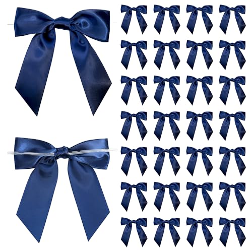 Navy Blue Satin Ribbon Twist Tie Bows 5 Inch 36 Pack - color: Navy Blue