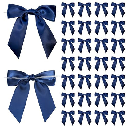 Navy Blue Satin Ribbon Twist Tie Bows 5 Inch 36 Pack - color: Navy Blue