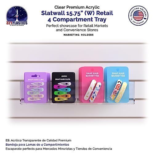 Marketing Holders 2 Pack Slatwall Acrylic Retail Tray Four Compartment Dump Bin Clear Product Merchandise Storage Caddy for Businesses POP Display - size: 15.75" Wide 4 Pocket