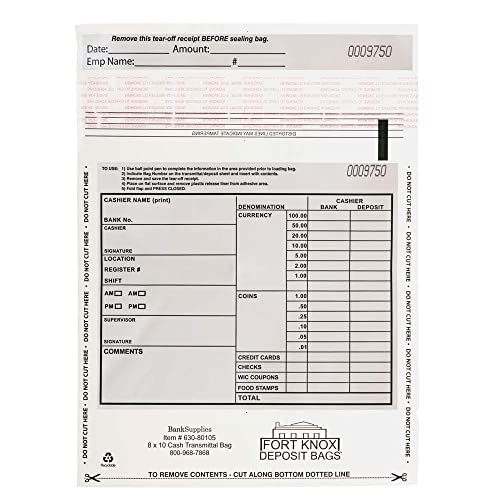 BankSupplies Clear Cash Deposit Bags 8W x 10H 500 Pack Tamper Evident Peel Write-on Panel Perforated Bottom Matching Serial Number and Barcode Deposit Plastic Bags - color: Clear, size: 8 x 10 inches | Case of 500