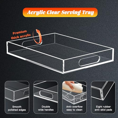 Clear Acrylic Tray with Raised Edges, Multi-Purpose Organizer Tray for Vanity, Bathroom, Kitchen, Countertop, Dresser & Desktop, Waterproof & Scratch-Resistant - size: 11.2" x 7.9" x 1.7"