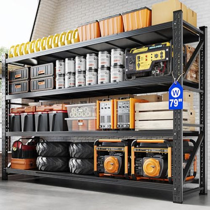 Yizosh 79" W Metal Garage Storage Shelves,7000LBS Heavy Duty 4-Shelf Adjustable Steel Organization Shelving,Utility Rack Shelf,79" W x 24" D x 79" H for Basement,Warehouse,Industrial - size: 79"Wx24"Dx79"H