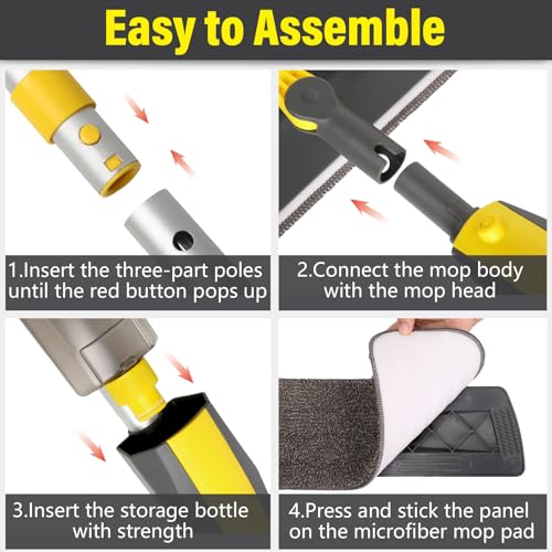 Wet Spray Mop for Floor Cleaning with 14 oz Bottle & 3 Microfiber Pads - color: 05-grey & Yellow