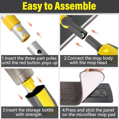 Wet Spray Mop for Floor Cleaning with 14 oz Bottle & 3 Microfiber Pads - color: 05-grey & Yellow