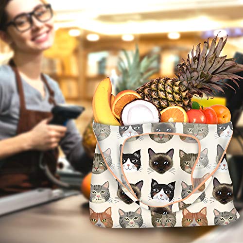 NymphFable Cat Shopping Bags, 6 Pack Reusable Grocery Tote Bags 50LBS - color: Cute Cat