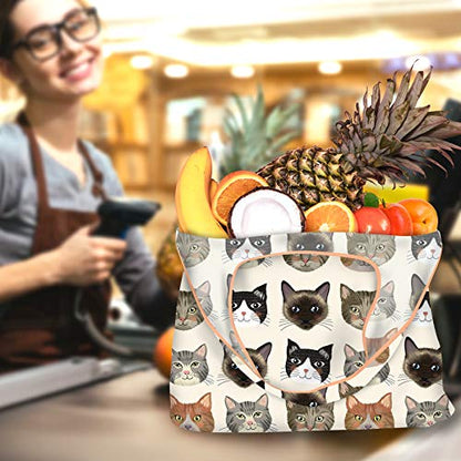 NymphFable Cat Shopping Bags, 6 Pack Reusable Grocery Tote Bags 50LBS - color: Cute Cat