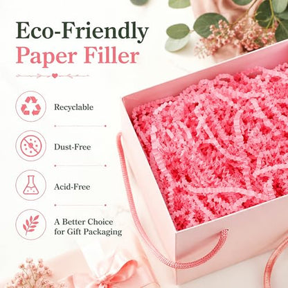 STRBOXONG Pink Crinkle Paper Filler 1 LB, Dust-Free Crinkle Cut Paper Shred for Gift Baskets, Bridesmaid Boxes, Valentine Gifts, Baby Shower Favors, Beauty Packaging, Party Supplies and Gift Bags - color: Pink