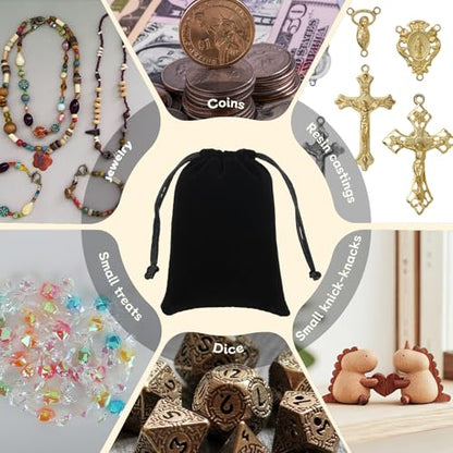 50Pcs Small Dice Bags, 3x4” Black Velvet Drawstring Jewelry Pouch - color: Black, size: 3 x 4 in