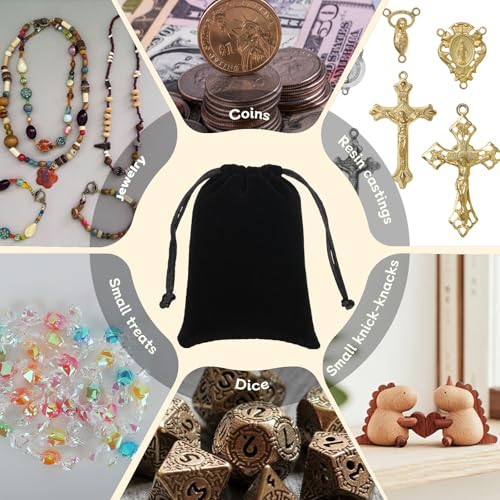 50Pcs Small Dice Bags, 3x4” Black Velvet Drawstring Jewelry Pouch - color: Black, size: 3 x 4 in