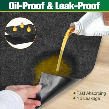 ToLanbbt Garage Floor Mat 60" x 36" - Oil Spill Mat for Under Car Driveway Oil Drip Pad with 8P Tapes, Waterproof Backing, Leak Absorbent, Reusable, Washable, Protect Garage Floor (1P, Dark Gray) - size: 5'x3'