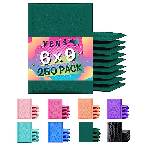 Yens Bulk Green Poly Bubble Mailers 6x10 250 Pack Usable 6x9 - color: Green, size: 6" x 10"
