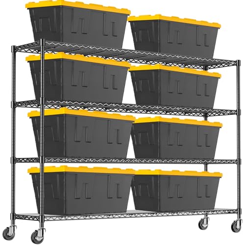 60" W Storage Shelves Wire Shelving withWheels, Heavy Duty Metal Garage Shelving,Adjustable Wire Rack with Liners, Fits 27-Gallon Totes, for Commercial & Warehouse,60" Wx 18" Dx63.78 H - size: 60" W x 18" D x 63.78" H-4 Tier