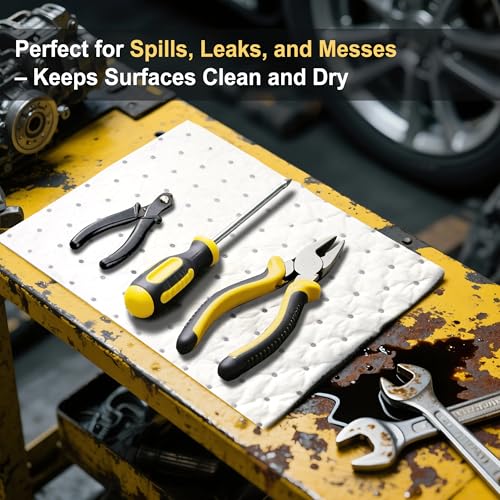 AAwipes Oil Absorbent Pads 9.8" X 13" 100 Packs Garage Accessories Oil Spill Control Oil Absorbing Sheets for Garage, Car, Truck, Motorcycle White OW1013-100 - size: 1 Count (Pack of 100)