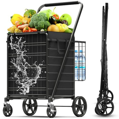 5.0 Cu Ft Folding Shopping Cart with 360° Braked Swivel Wheels