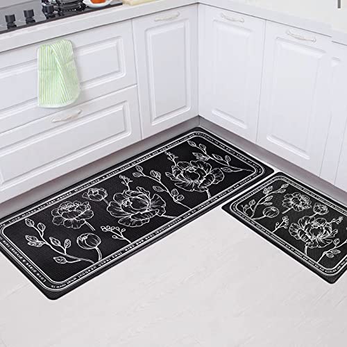 ROTTOGOON Kitchen Floor Mat Set of 2, Anti Fatigue Kitchen Rugs Black - color: Black, size: 17"x47"+17"x29"