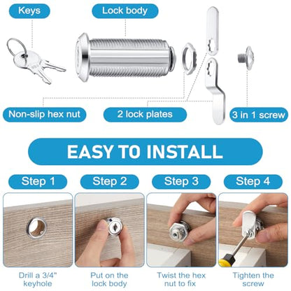 Kenning 24 Sets 1-1/2'' Fits on 1.3'' Max Cabinet Locks with Keys for Secure Drawer Mailbox Rv Storage Box Replacement Lock, Zinc Alloy - size: 1-1/2 Inch