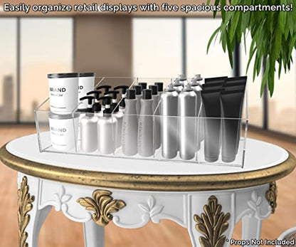 6 Pack Acrylic Retail Bin with 5 Removable Dividers Multi Compartment 24" Wide x 9" Deep Clear Countertop Product Storage Merchandise Organizer for Businesses and Homes by Marketing Holders