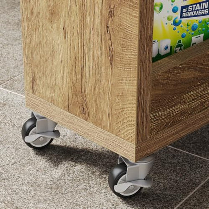 LITTLE TREE 63-Inch Slim Storage Cart on Wheels, 5-Tier Tall Narrow Mobile Shelf Organizer, Rolling Utility Cart with Metal Handle for Kitchen, Dining Room, Small Spaces, Brown - color: Brown