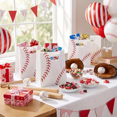 Pasimy 25 Pcs Baseball Gift Bags with Handles, Baseball Plastic Treat Bags - style: Baseball