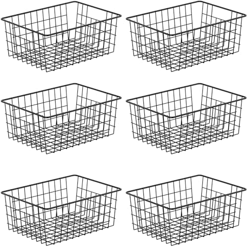 6 Pack Metal Wire Baskets, 15.4" x 11.8" Large Storage Basket for Organizing, Suitable for Kitchen Cabinet Pantry, Black
