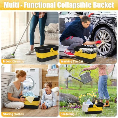 Collapsible Mop Bucket for Cleaning with Handle, Square Foldable Bucket - color: Grey Yellow