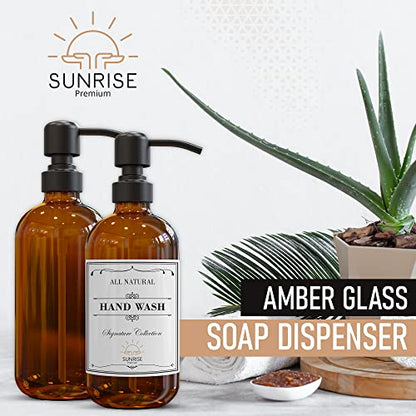 Sunrise Premium Amber Glass Soap Dispenser Matte Black with Pump, 2 Pack - color: Matte Black Ss Pump - Amber Glass