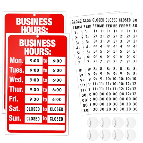 2 Piece Business Hours Sign, FlyCoco Open Hours Signs for Business Adjustable, Assured Signs Business Hours Sign for Glass Door Window Store Office Outdoor, Contains 2 Sign Boards 360 Usable Stickers