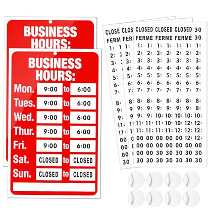 2 Piece Business Hours Sign, FlyCoco Open Hours Signs for Business Adjustable, Assured Signs Business Hours Sign for Glass Door Window Store Office Outdoor, Contains 2 Sign Boards 360 Usable Stickers