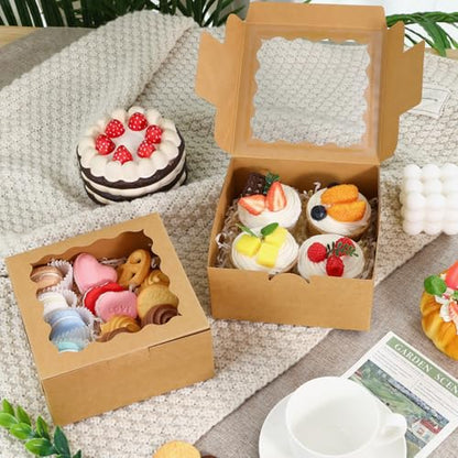 Moretoes 15pcs Cookie Boxes with Window, 6x6x3 In Bakery Boxes for Treats - color: Brown