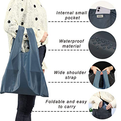 Large Reusable Bags Shopping Washable Foldable 6 Pack Grocery Bags Heavy Duty Lightweight Folding Gift Tote Bags Durable Polyester Gray - color: Gray