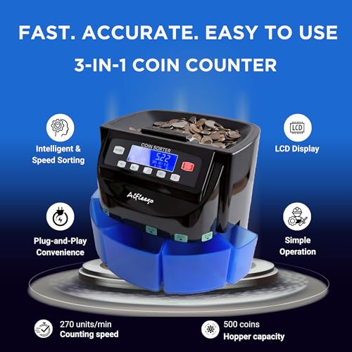 Coin Counter Sorter Wrapper Machine,Counting Wrapping US Change (Blue) - color: Blue
