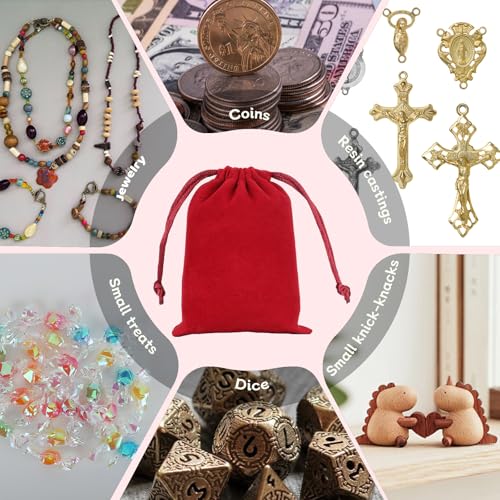 Tapleap 12Pcs Small Dice Bags, 3x4” Red Velvet Drawstring Jewelry Pouch - color: Red, size: 3x4in