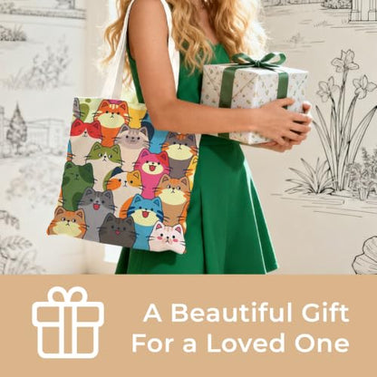 Cute Canvas Tote Bag for Women, Book Totebag with Zipper Pocket - color: Cats
