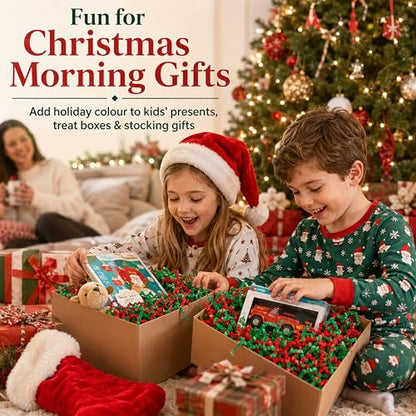 STRBOXONG Christmas Red Green Crinkle Paper Filler 1 LB, Recyclable Crinkle Cut Paper Shred for Holiday Gift Baskets, Christmas Gift Boxes, Gift Bags, Party Favors and Seasonal Packaging - color: Christmas Red & Green