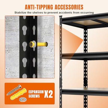 Big RED Storage Shelving Unit, 5-Tier Adjustable Storage Shelves, Heavy Duty Metal Garage Shelves/Utility Rack for Kitchen, Pantry, Basement- 3,000lb Capacity, Black, 72" H x 48" W x 24" D - size: 72 "H x 48 "W x 24" D