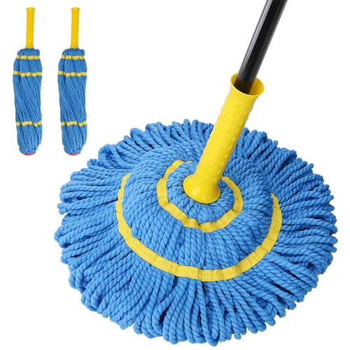 KeFanta Self-Wringing Twist Mop with 1 Extra Refill, 57" Long Handle, Blue - color: Blue (1 Handle & 2 Mop Heads)